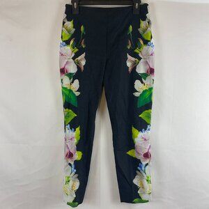 Ted Baker Pants 2 US 6 Black Green White Purple Floral Side Zippers
